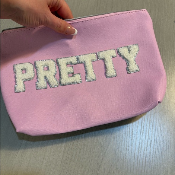 Pink big cosmetic Bag /clutch with 'PRETTY' Embroidery - Picture 1 of 7